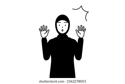 Muslim Woman raising her hand in surprise, Vector Illustration