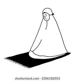 Muslim woman salat prayer handdrawn illustration