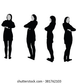 Muslim woman silhouette in arms crossed pose, isolated on white background