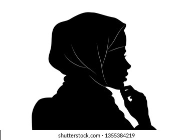 Muslim Woman Silhouette With Hijab. Asian Muslim Traditional Hijab. Islam Woman Sign, Vector Illustration.