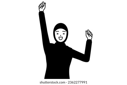 Muslim Woman smiling and jumping, Vector Illustration