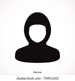 muslim Woman  stylized vector symbol. Icon Isolated on White Background. Flat style. line, contour