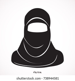 muslim Woman  stylized vector symbol. Icon Isolated on White Background. Flat style.