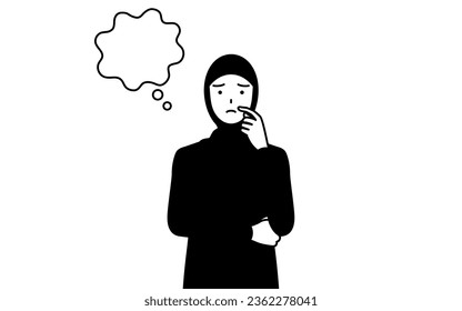 Muslim Woman thinking while scratching her face, Vector Illustration