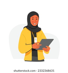 Muslim woman use tab wear cardigan