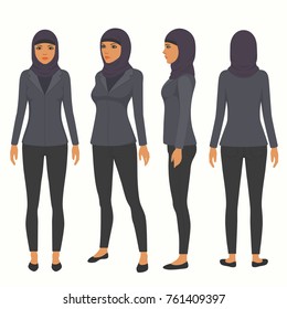 Muslim Woman, Vector Arab Business Character,  Saudi Cartoon Businesswoman