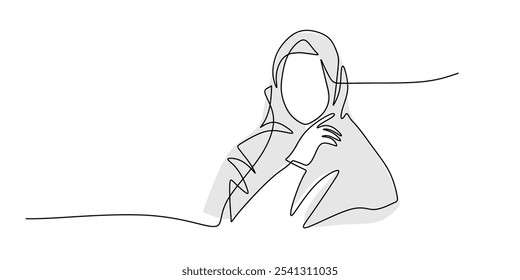 Muslim Woman in Veil. Continuous One Line Drawing Depicting Cultural Identity in a Minimalist Design.