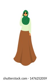 Muslim woman wearing ethnic costumes is walking with mobile phone, Muslim woman use mobile phone vector illustration