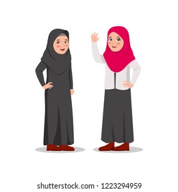 Muslim Woman Wearing Hijab Veil Vector Cartoon Illustration