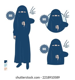 A muslim woman wearing a niqab with Booing images.It's vector art so it's easy to edit.