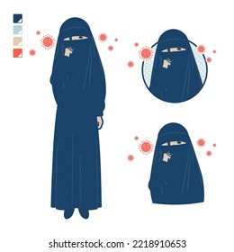 A muslim woman wearing a niqab cough images.It's vector art so it's easy to edit.