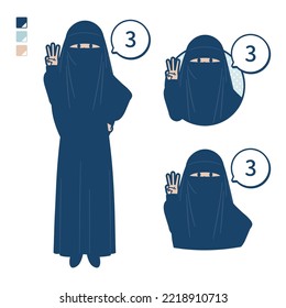 A muslim woman wearing a niqab with Counting as 3 images.It's vector art so it's easy to edit.