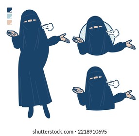 A muslim woman wearing a niqab with Discouraged images.It's vector art so it's easy to edit.
