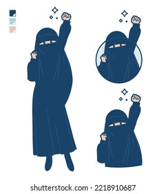 Eine Muschelfrau, die einen Niqab mit Bildern von der ersten Pumpe trägt. Es ist Vektorkunst, sodass es einfach zu bearbeiten ist.