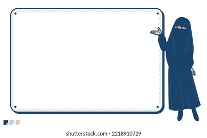 A muslim woman wearing a niqab with Frame board guide images.It's vector art so it's easy to edit.