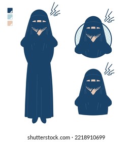 A muslim woman wearing a niqab with Making a Cross with arms images.It's vector art so it's easy to edit.