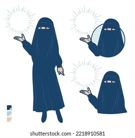 A muslim woman wearing a niqab with Manipulating light images.It's vector art so it's easy to edit.