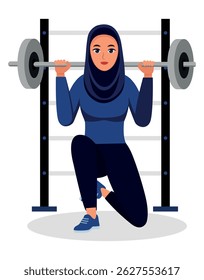 Mulher muçulmana halterofilismo no ginásio treinamento