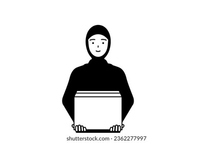 Muslim Woman working to carry cardboard boxes, Vector Illustration