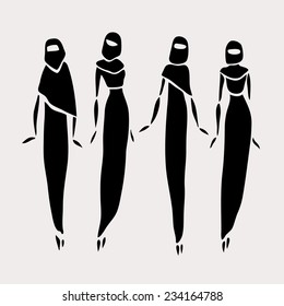 Muslim women. Beautiful silhouette. Fashion girls. Vector illustration.