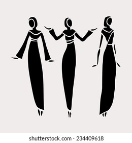 Muslim women. Beautiful silhouette. Fashion girls. Vector illustration.