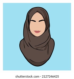 Muslim women with black hijab looks from front. Flat design style silhouette logo.