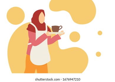 Moslemfrauen bringen eine Tasse Tee mit, Ramadan Kareem Vektorillustration Illustration