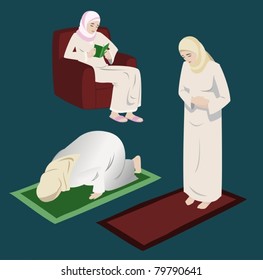 Muslim Women Doing Religious Rituals-vector