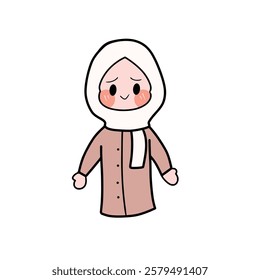 Muslim women hand drawn style icon illustration vector with color and shy expression suitable for your Eid and Ramadan design