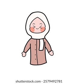 Muslim women hand drawn style icon illustration vector with color and excited expression suitable for your Eid and Ramadan design