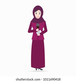 Muslim women with hand holding microphone icon, journalist concept