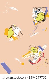 Muslim women hijab doodle abstract Eid holiday family Islam unity