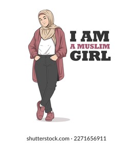 muslim women hijab illustration. i am muslim girl