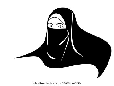 Muslim women with hijab and veil silhouette viewed from side. Flat design style silhouette logo.