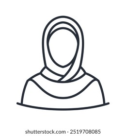 Ícone das mulheres muçulmanas. Menina árabe ilustração vetor linha fina.