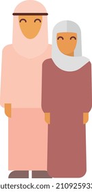 Muslim women icon. Arabic mother and daughter standing together