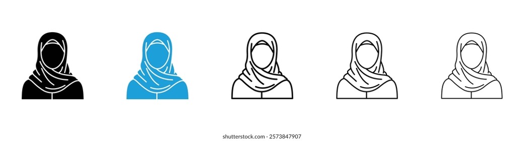 Muslim women icons in filled and 3 stroke weights