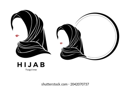 Muslim women wear hijab that looks charming and elegant. illustration logo with content mockup, perfect for your hijab product brand