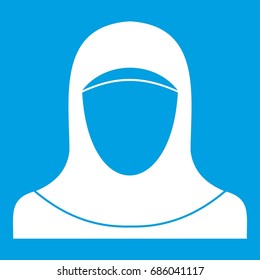 Muslim women wearing hijab icon white isolated on blue background vector illustration
