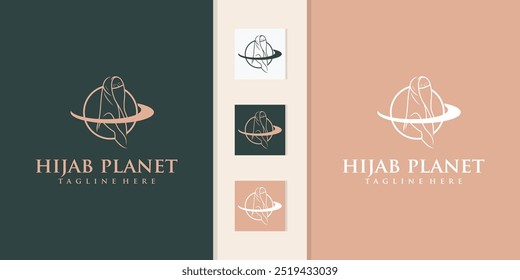 Muslim women's hijab logo or craft fashion logo design with planet logo