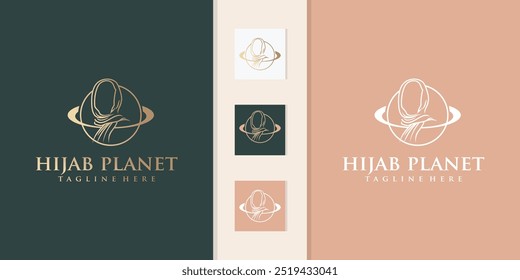 Muslim women's hijab logo or craft fashion logo design with planet logo