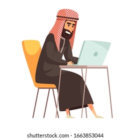 Muslim is working with his laptop