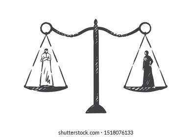 Muslim world gender equality concept sketch. Hand drawn isolated vector