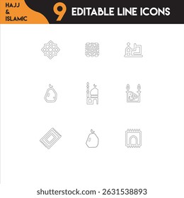 Muslim Worship , Eid , Islamic Outline Icons Set for Graphic and Digital Designers.