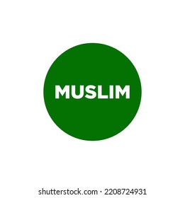 Muslim Written On Green Circle. Muslim Lettering Icon.