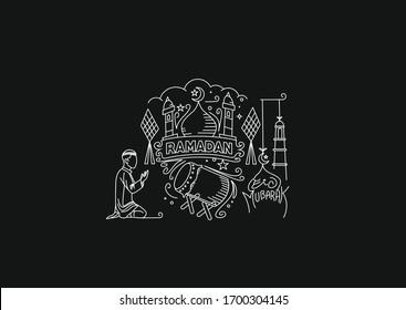 Muslim young man praying ( Fajr, Zuhr, Asr, Maghrib, and Isha ) - eid mubarak, vector Illustration.