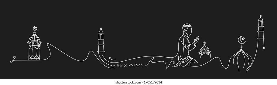 Muslim young man praying ( Fajr, Zuhr, Asr, Maghrib, and Isha ) - eid mubarak, vector Illustration.