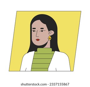 Muslim young woman flat color cartoon avatar icon. Brunette with long hair. Editable 2D user portrait linear illustration. Isolated vector face profile clipart. Userpic, person head and shoulders