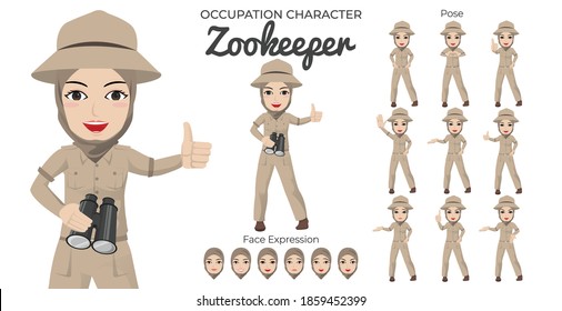 Muslim Zookepeer Character Set with Variety of Pose and Face Expression