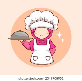 Muslimah Chef Vector Illustration for Catering Logo